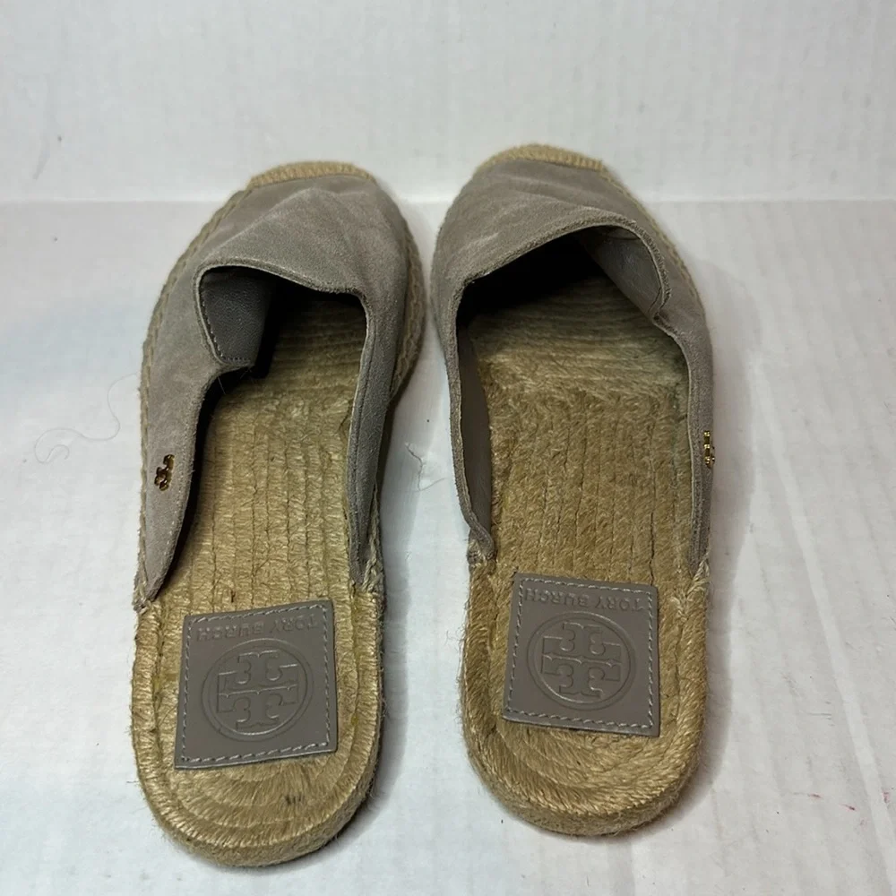 Tory Burch Suede Size 6.5 Women's Gray Tan Euro Summer Mule Flats